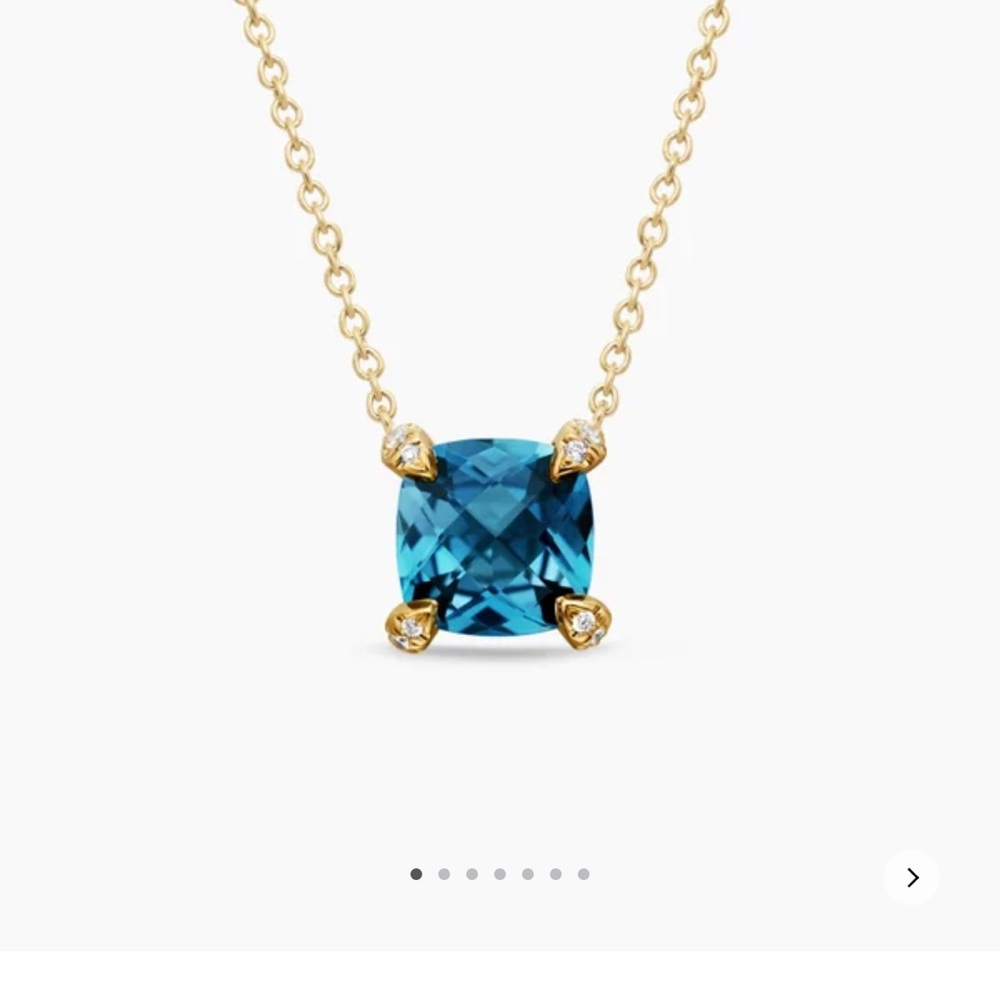 David Yurman Gold Necklace with Blue Topaz Pendant